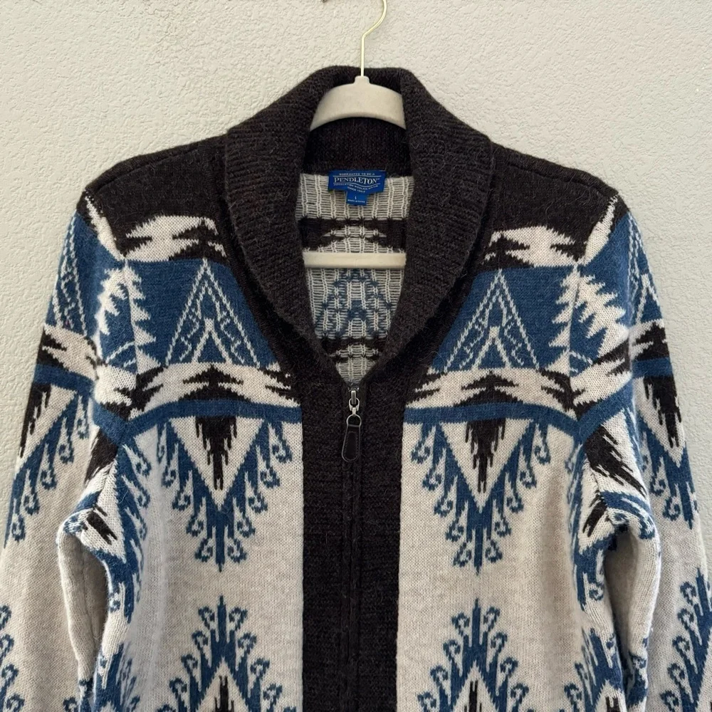 Pendleton Cardigan Sweater Wool Alpaca Knit Aztec Southwestern Country  Blue L - Picture 3 of 8